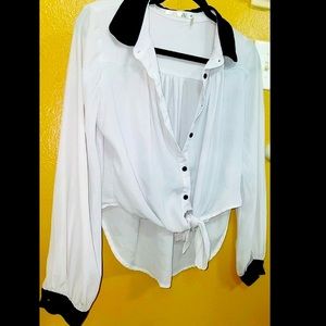 Womens sheer long button down collared blouse size Medium